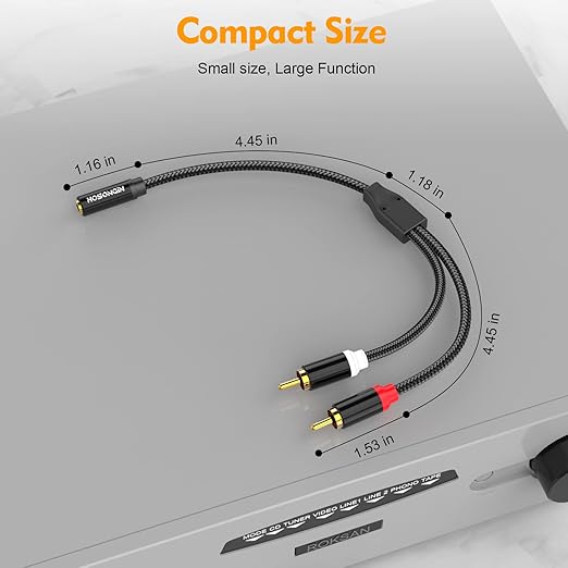 HOSONGIN RCA to 3.5mm Female Adapter (6-Inch) 2 Pack - Gold Plated Audio Converter for Headphones, Turntables, Car Stereos & Streaming - Connect Old School Gear to Modern Devices