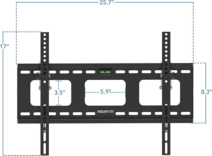 Mount-It Low-Profile Tilting TV Wall Mount Bracket for 32-60 inch LCD, LED, OLED, 4K or Plasma Flat Screen TVs - 175 lbs Capacity, 1.5 Inch Profile, Max VESA 600x400 (MI-318B), Black, 60
