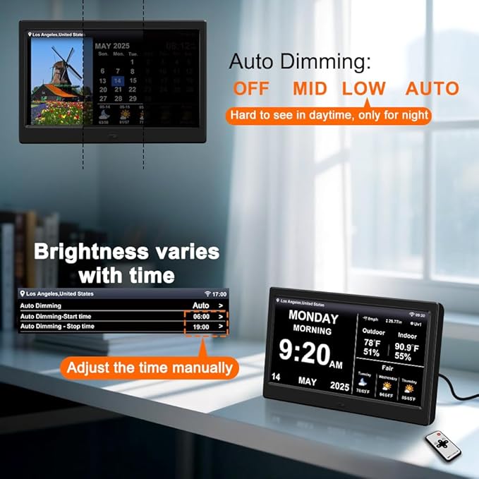 2025 Digital Clock with Weather Forecast & Temperature/Humidity Large Display,Auto Time Sync, Custom Alarms & Medication Reminders, Elderly Memory Loss (Black, 10.1 Inch)
