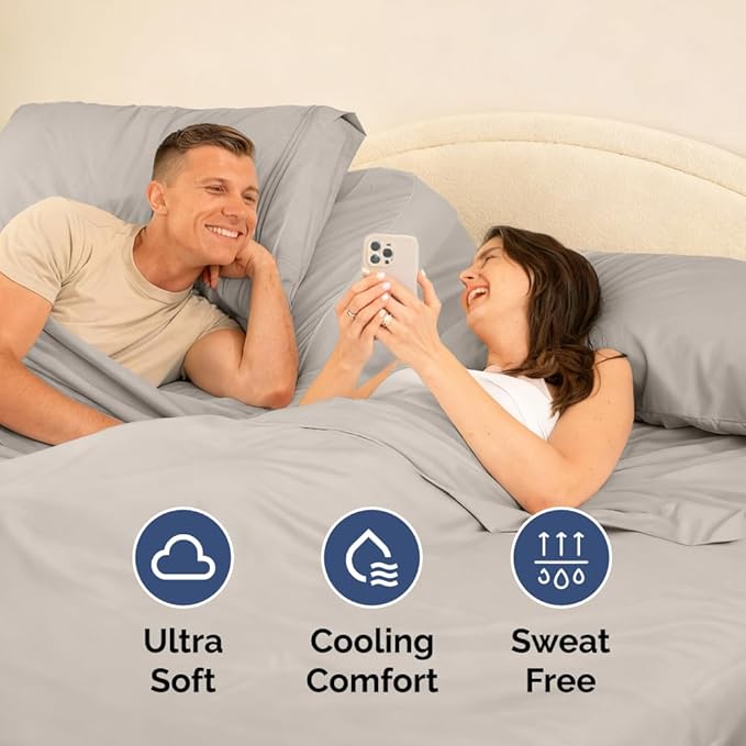 Split Head King Sheets Set - Top Split King Sheets for Adjustable Beds, Easy-Fit Split Head King Mattress - Flex Split Top King Sheets, Easy-Fit, Breathable, Deep Pocket Split King Sheets - Light Grey