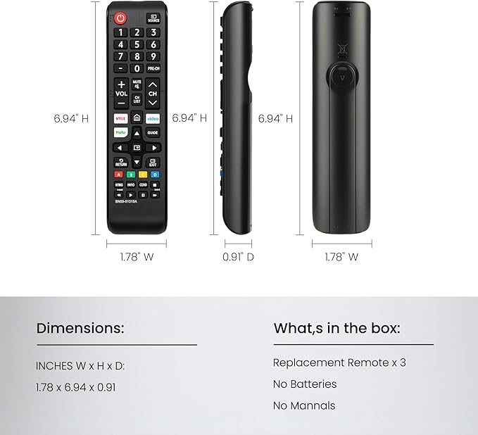 (Pack of 3) Replacement for Samsung TV Remote Control, Universal Compatible with All Samsung LCD LED HDTV 3D Smart TVs