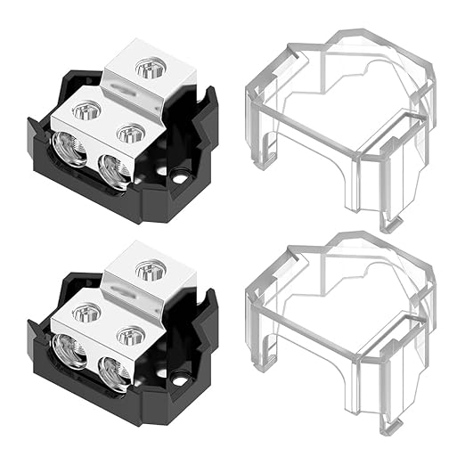 Distribution Block, Malictele 2 Way Power Distribution Block 1x 0/2/4 Gauge Input 2X 4/8 Gauge Output Out Amp Power Distribution Block Car Audio Splitter for Vehicles Boats 2 Pack