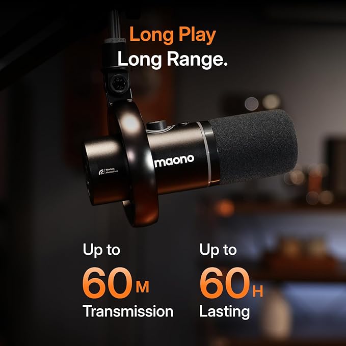 MAONO PD200W Hybrid Wireless Podcast Equipment Bundle for 2, XLR USB Dynamic Microphone Kit with 2 Boom Arm, Software, Noise Cancellation, for Co-hosted Podcast, Vocal Recording, Content Creation