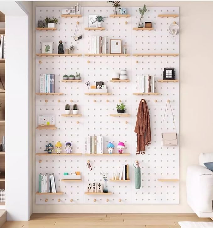 Wooden Wall Organizer Kit - Versatile Display Panels for Bedroom, Office, Bathroom - Wall-Mounted Storage Solution (Natural, 60x120CM)