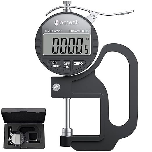 Neoteck Digital Thickness Gauge (Silver-Black, 0-1"/0.0005")