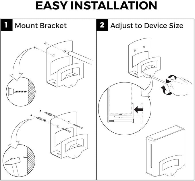 HumanCentric Cable Box and Modem Mount, Adjustable Wall Mount for Small and Wide Devices, Cable Boxes, Modems, DVD Players, Streaming Media Devices, Mount on The Wall Behind TV, Hardware Included