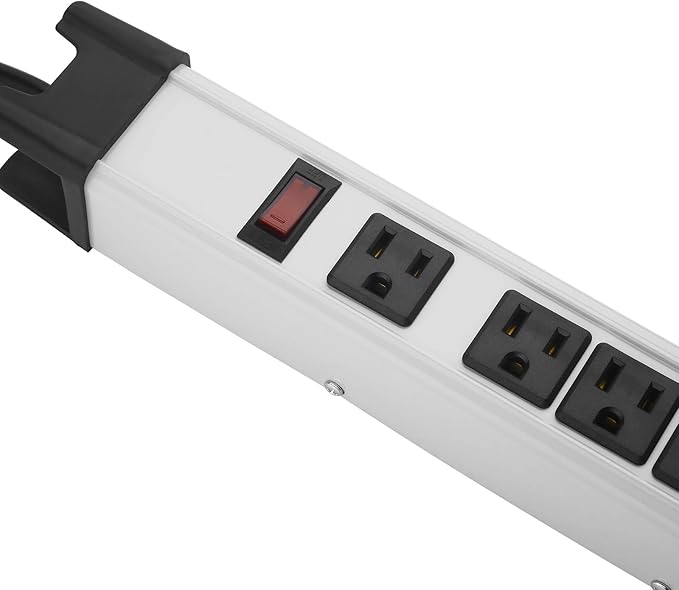 Heavy Duty Power Strip Surge Protector - 6 Outlet Industrial Strip with 15A, 25 FT Cord, 1200 Joules - ETL Listed Grey Metal for Shop, Workshop, Garden