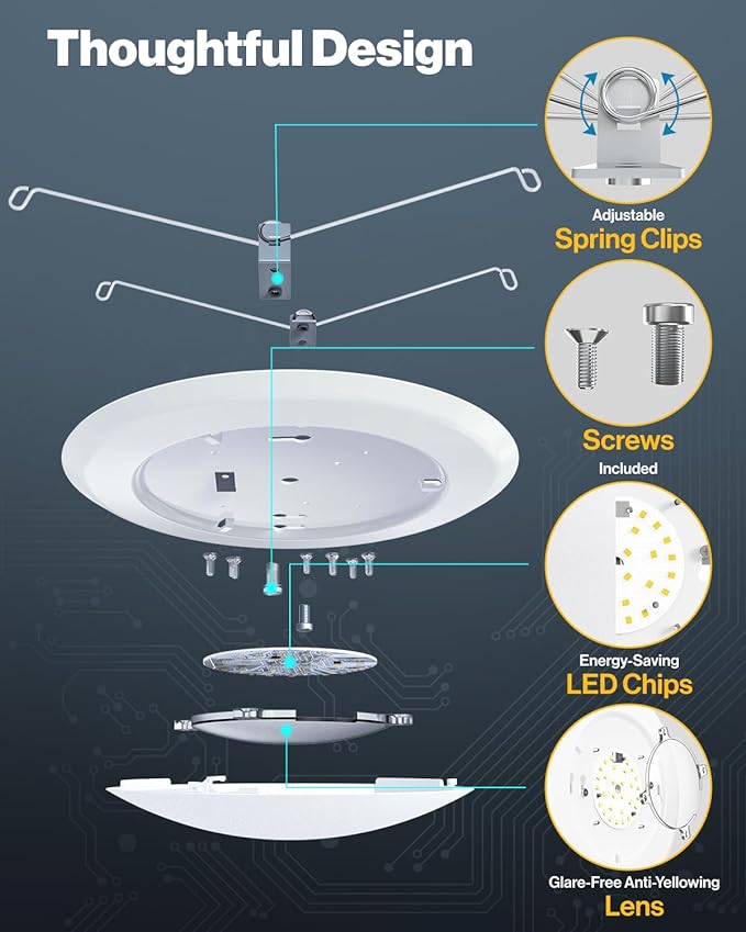 Sunco 48 Pack 5/6 Inch LED Disk Lights, Flush Mount Disc Recessed Ceiling Can Lighting, 1050 LM, 6000K Daylight Deluxe, Dimmable, 15W=75W, Damp Rated ETL