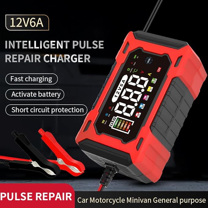 6-Amp 12V Smart Car Battery Charger, Battery Maintainer Trickle Charger with Desulfator, Pulse Repair & Overcharge Protection - for Car Lawn Mower Marine Lead-Acid Batteries (Green)