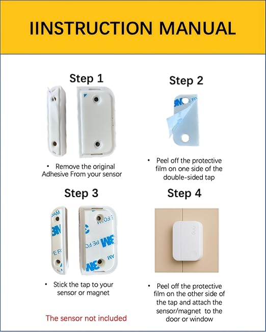 Adhesive Replacement Strips for Ring Contact Sensor 2nd Gen - Pre-Cut Double-Sided Tape 12-Pack (12Sensor&12Magnet Pads), No Cutting Needed, Secure Mounting for Door/Window Alarm Systems (6 Pack)