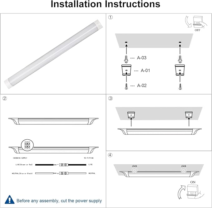 colmeguna 8 Packs 4FT LED Batten Light, Ultra-Thin Ceiling Surface Mounted Light, 40W, 4000K, IP20, LED Ceiling Lamp for Garage, Shop, Hallway, Office, Market, ver2