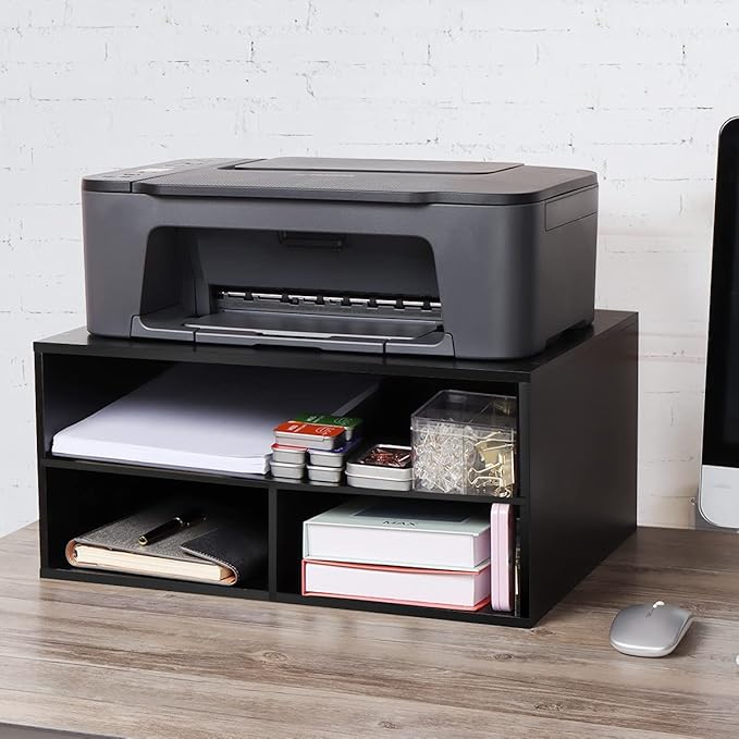 EMERIT Printer Stand for Desk - 2 Tier Desktop Printer Stand with Paper Storage, Printer Riser Organizer for Home Office, Holds up to 30 lbs, Black