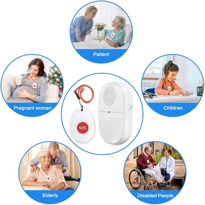 ChunHee Wireless Caregiver Pager Call Button Nurse Alert System Call Bell for Home/Elderly/Patient Emergency Vibration Pager 1 Transmitter+1 Receiver(800+Feet Operating Range)