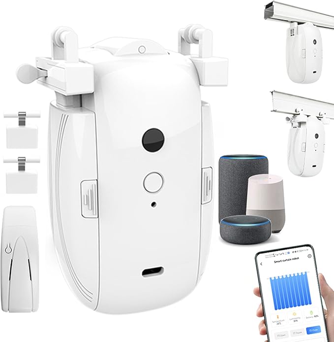 Smart Automatic Curtain Opener - Remote Controled by App/Timer/Voice,Upgraded High-Performance Motor, Automatic Light Sensor, Add Gateways,For Google Alexa,No Remote (Only for T/U track)