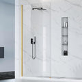 Bathbliss 36" W x 76" H Frameless Shower Glass Panel, 8mm Clear Tempered Glass, Fixed Walk-In Shower Screen, Brushed Gold Finish, Reversible Installation