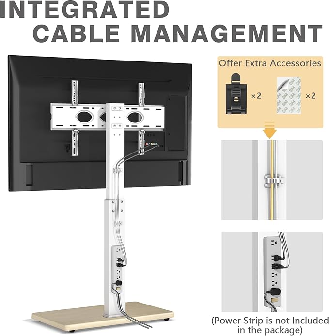 TV Floor Stand for 32-75 Inch Plasma LCD LED OLED Flat Panel or Curved Screen TVs, Swivel TV Stand Mount with Height Adjustment and Sturdy Wood Base, White