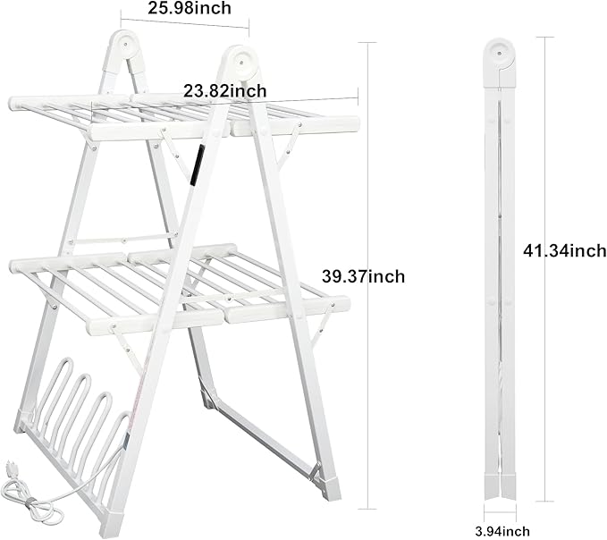 SHARNDY Electric Heated Clothes Drying Rack,Foldable Heated Garment Dryer with Timer Shut-Off Laundry Rack for Clothes Shoes Socks,Aluminum Alloy,White,Plug & Play,(39.37x25.98x23.82in)