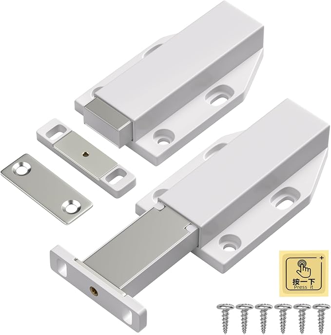 Magnetic Push Latch Heavy Duty Jiayi Push to Open Cabinet Hardware Magnetic Touch Latches for Large Door Push Release Latches Kitchen Drawer Push Catch Press Out Latch (White, 2 Pack)