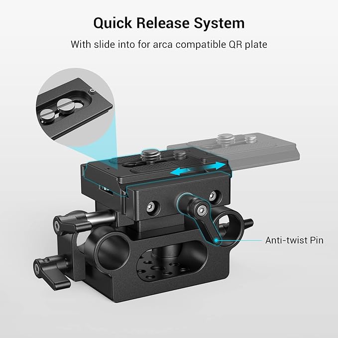 SMALLRIG Universal 15mm Rail Support System with 15mm Rod Clamp and Quick Release Plate - 2272