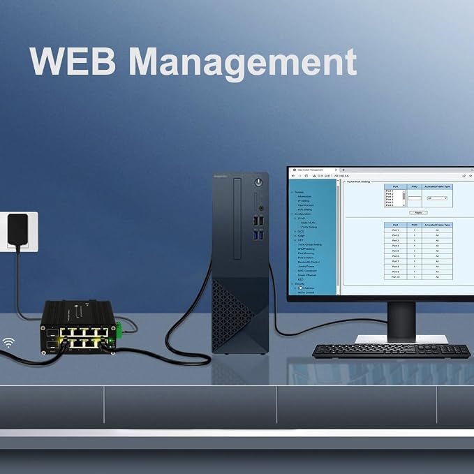 Industrial 8 Ports Managed PoE Fiber Switch Gigabit Web Management Switch - Image 7