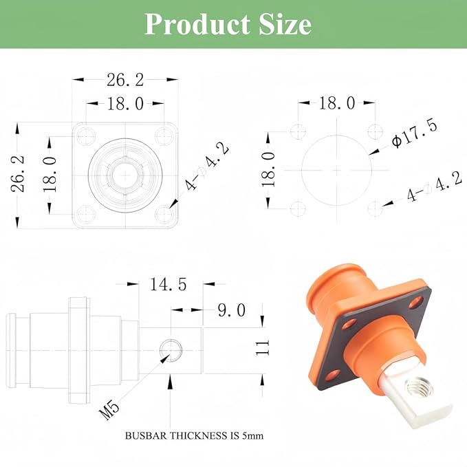 1 Set Battery Energy Storage Connector 120A 25mm² High Current HV Connectors Quick Plug Terminal Right Angle Plug and Socket IP67 Waterproof Power Adapter (Orange, 120A)