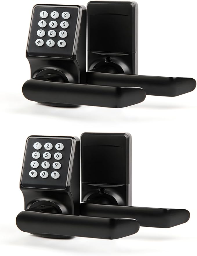 Keypad Door Lock with Handle, Digital Door Lock with Keypad Set,Keyless Entry Door Locks with Handle-IC Card and Anti-peep Password- Easy Installation for Home, Hotel-Matte Black-2PACK Set
