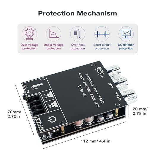 Hosyond ZK-1002T 100W+100W Bluetooth Amplifier Board with Treble and Bass Control 2.0 Channel Stereo Bluetooth AMP Board for DIY Speakers Home Theater