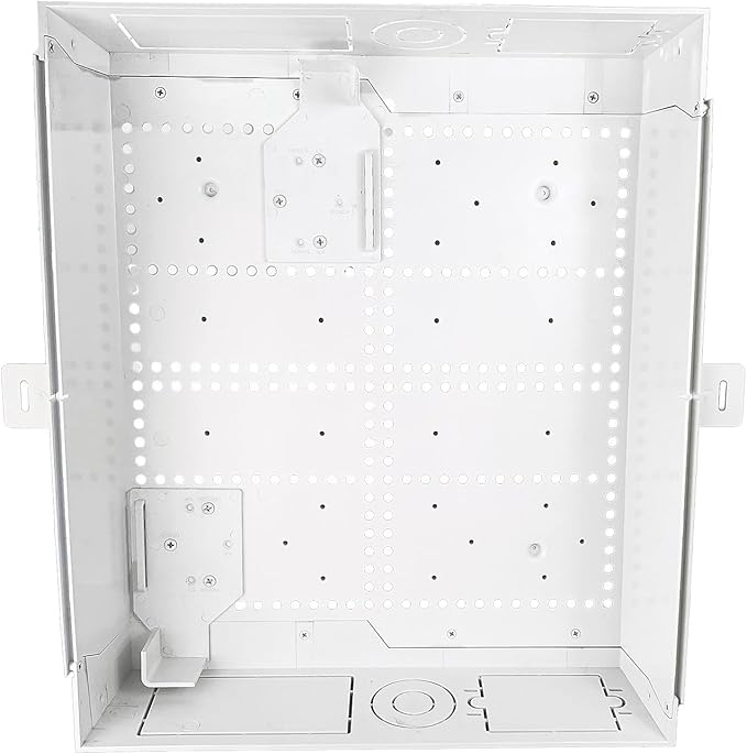 DataComm Electronics 45-8011-1P Multi-Functional Recessed Media Box with Integrated Duplex Power Receptacle For Seamless Home & Office Connectivity Solutions, In Wall Box, Hides TV Outlet & Cables