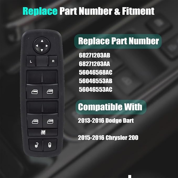 Master Power Window Control Switch for 2013 2014 2015 2016 Dodge Dart 68271203AB 56046568AC 56046553AB, 8+13 Pins, Front Left Driver Side Door Lock Window Controller