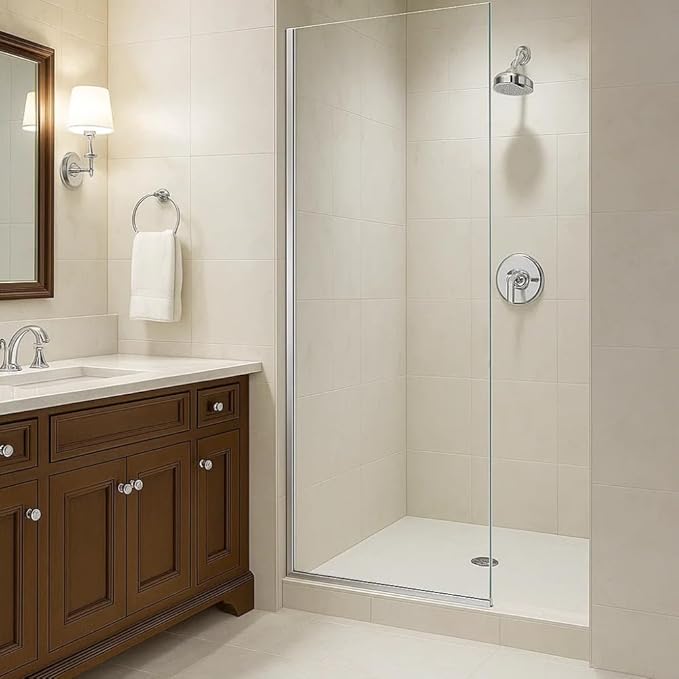 Fixed Glass Shower Panel for Bathroom - 3/8'' Thick Clear Tempered Frameless Glass Shower Door, 36" x 76" Hard Water Resistant with Chrome Finish - By Yana Glass and Mirror