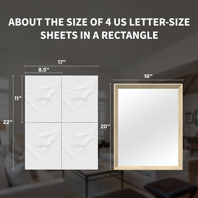 Oak Wood Effect Framed Wall Mirror, 16x20 Rectangle Mirror, 1/8" Anti-desilvering Tempered Glass, Sustainable&Sturdy Frame, Anti-Rust, HD Reflection &3min Fast Setup for Bathroom Living Room