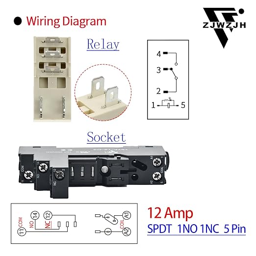 Electromagnetic Power Relay 24VAC 12 Amp SPDT with Test Button, Indicator Light Module and Socket Base [Applicable for DIN Rail System] (5 Pin- 12A, AC 24V)
