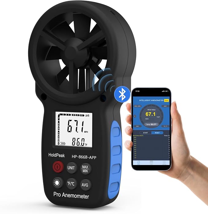 HoldPeak Handheld Anemometer Bluetooth, Digital Wind Speed Gauge Meter by HHOLDPEAK