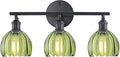 Shenmoyl Bathroom Light Fixtures, 3-Light Black Vanity Wall Light Over Mirror with Green Tulip Glass Shade for Bedroom Living Room (Bulb Not Included)