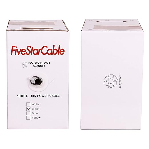 FiveStarCable 18-2 Gauge Low Voltage Stranded Cable Wire - 1000 ft, 18 AWG, PVC Jacket - for Security Systems, Alarm, Audio, Control, Intercom, and Speaker Applications (White, 18-2)