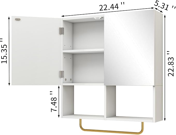 Wall Mounted Storage Cabinet with Mirror & Adjustable Shelves- Bathroom Medicine Cabinet with Towel Bar for Bathroom, Laundary, Enterway,Bedroom