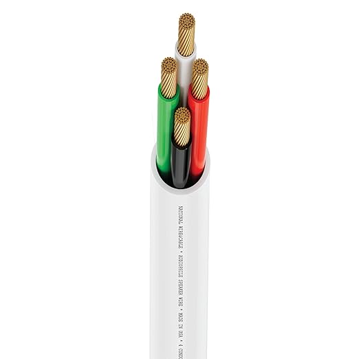 NATIONAL Wire&Cable - 16/4 Audiophile Speaker Wire (1000 Feet) 16AWG Gauge - Made in USA - in Wall Audio Speaker Wire Cable/CL Rated/ETL Listed / 2 Conductors - Oxygen-Free Copper, White 1000ft