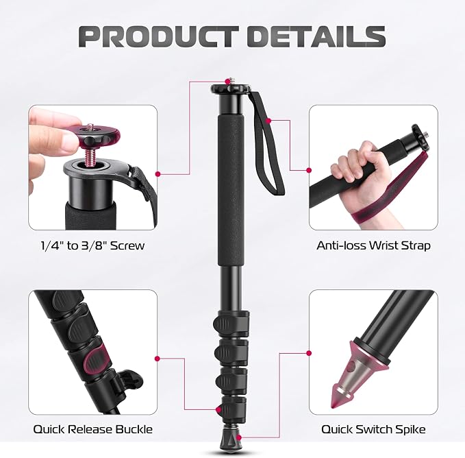 ULANZI TB12 Camera Monopod, Lightweight & Portable Camera Accessories, - Image 2