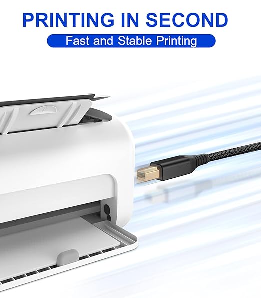 sweguard Printer Cable 10ft 2-Pack, USB Printer Cord USB 2.0 Type A Male to B Male Cable Scanner Cord High Speed Compatible with HP,Canon,Dell,Epson,Brother,Lexmark,Xerox,Samsung and Piano,DAC-Black