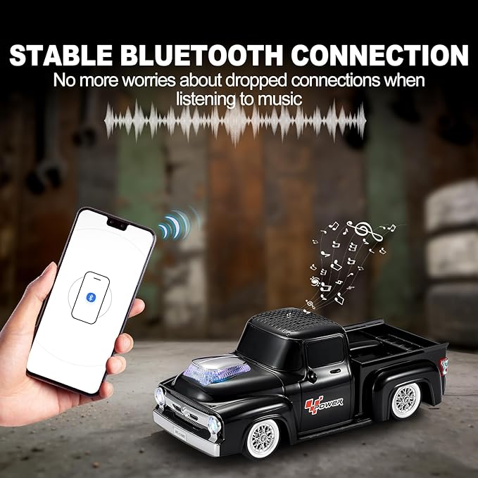Vintage Pickup Truck Bluetooth Speaker, Retro Truck Model with HD Sound, Built-in Mic, LED Party Lights, TWS Dual Pairing, Multi-Interface Output, Portable Outdoor Speaker for Parties & Beach (BLACK)