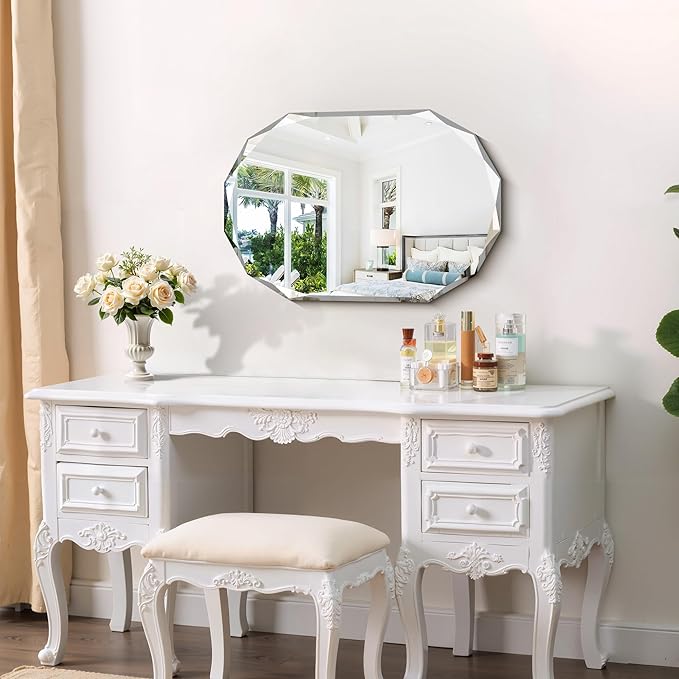 GLASHOM Beveled Edge Frameless Bathroom Mirror, Oval Wall Mirror for Over Sink, 16" x 24" Modern Decorative Vanity Mirror for Bedroom, Living Room, Entryway, Hanging Mirror Horizontal or Vertical