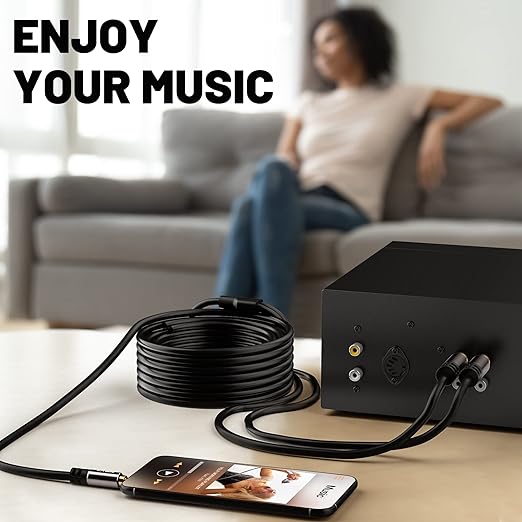 Kxable 3.5mm to RCA Cable 75FT, 2 Male RCA to Aux Stereo Audio Adapter, Hi-Fi Sound Auxiliary RCA Y Splitter Cord, Shielded 1/8 to 2RCA Cable for Headphone, MP3, Tablet, Speaker, HDTV, Phone and More