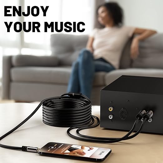 3.5mm to RCA Cable 15FT, 2 Male RCA to Aux Stereo Audio Adapter, Hi-Fi Sound Auxiliary Y Splitter Cord, Shielded 1/8 to 2RCA Cable for Headphone, MP3, Tablet, Speaker, HDTV, Phone and More