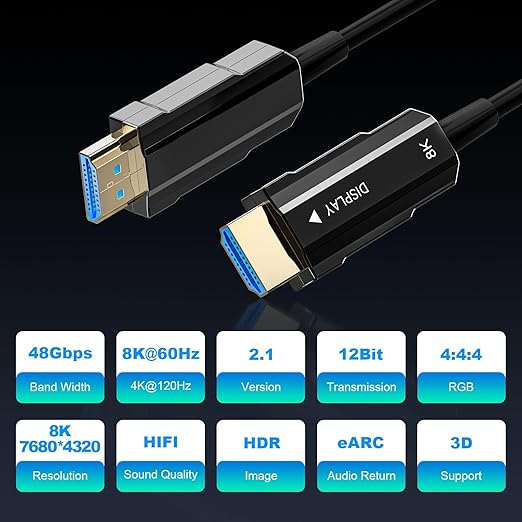 8K HDMI 2.1 Cable 30ft/9m, Long Fiber Optic HDMI Cable, Ultra High Speed Thin - Image 2