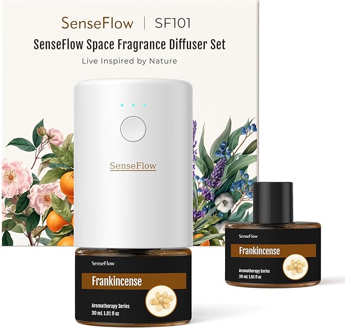SF101 Pro Waterless Essential Oil Diffuser, Plug in Aromatherapy Diffuser & Non-Toxic air Freshener, 120-Day Natural Aroma Mist, Covers 1000 Sq Ft- Free 30ml Frankincense