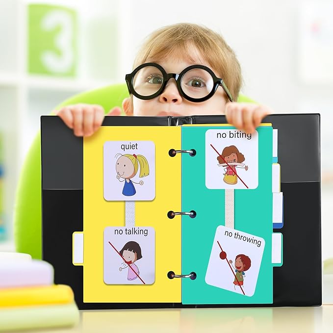 981 Pcs Communication Book Set, Small Tools for Visual Schedule Picture Cards Include 3 Ring Binder 20 Dividers 960 Hook Loop Strips Dots for Kids Autism ADHD Language Learning