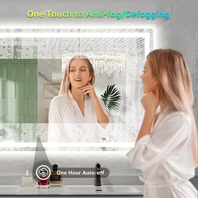YEELAIT 60x38 Inch RGB LED Bathroom Mirror Front Light and RGB Backlit Lighted Vanity Mirror for Bathroom Wall Mounted Dimmable Anti Fog Memory Shatter-Proof IP54 Waterproof Horizontal/Vertical