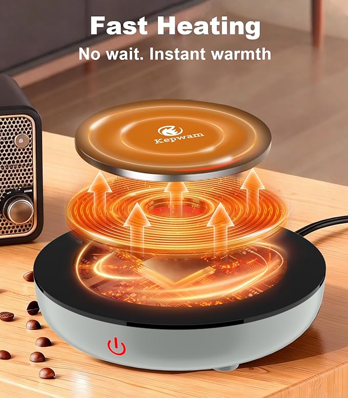 Kepwam Coffee Mug Warmer for Desk, 3-Temp Fast Heating Cup Warmer with 6H Auto Shut Off, LED Light & Smart Candle Warmer for All Beverages, Ideal Gifts for Women Men