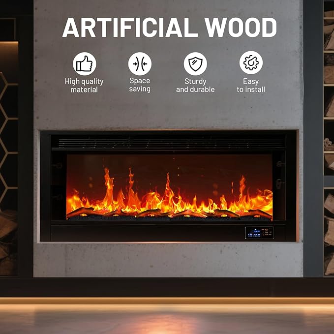 Electric Fireplace Wall Fireplace Recessed 3 Log Flame Colors Electric Fireplace Synthetic Resin Decoration Transparent Logs Flame for 60 inch Indoor Electric Fireplaces 6 Pieces