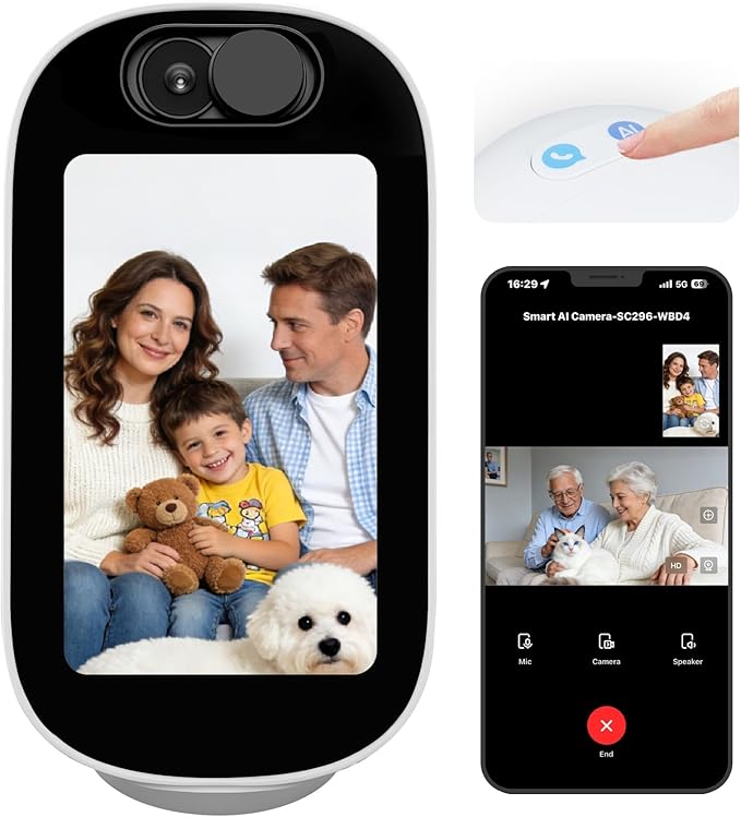 Indoor Security Camera with 4" Screen, 4MP Baby/Elderly Monitor with AI Conversation & Two-Way Video, Baby Crying, Human and Pet Detection, 355°Pan, 5G/2.4G WiFi, Motion Tracking, Smart Home Camera
